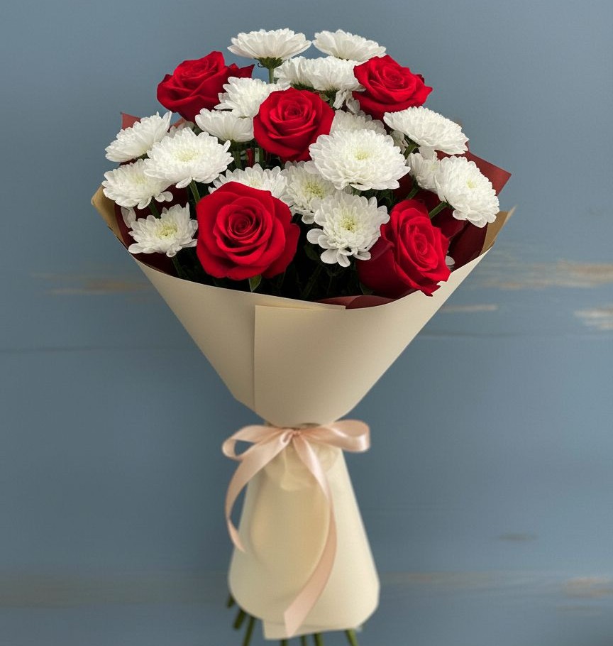 Букет цветов из: Розы и Хризантемы в Исаково