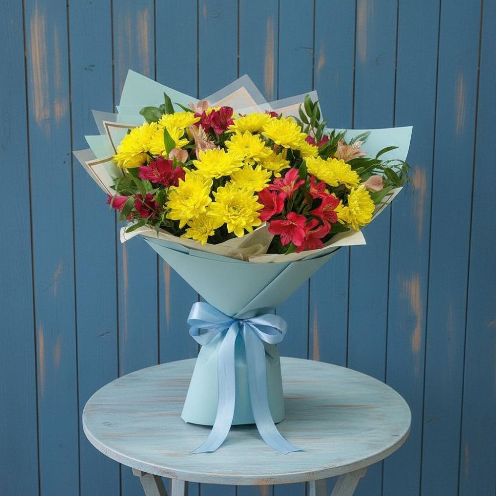 Букет цветов из: Альстромерии и Хризантемы в Исаково