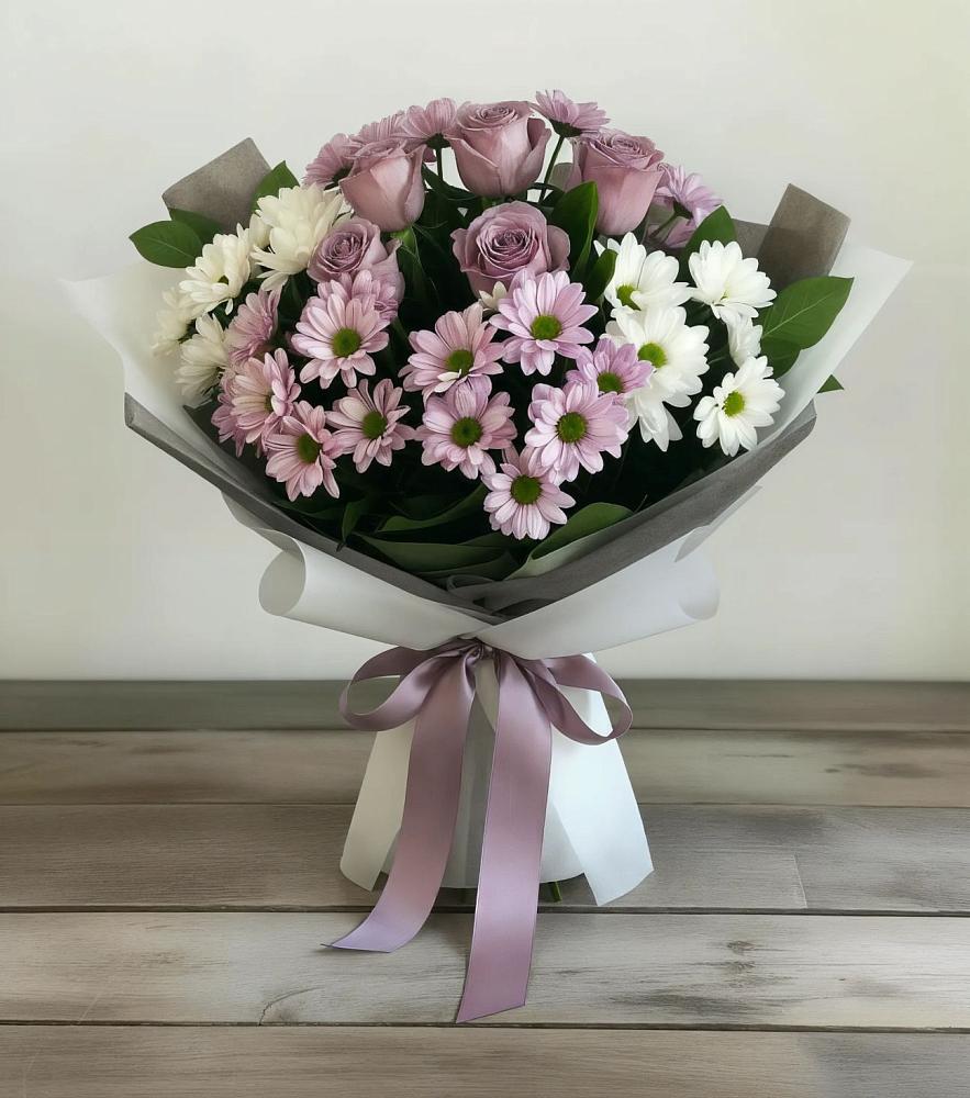 Букет цветов из: Хризантемы и Розы в Исаково