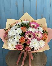 Букет цветов из:  Розы, Герберы и Хризантемы в Исаково