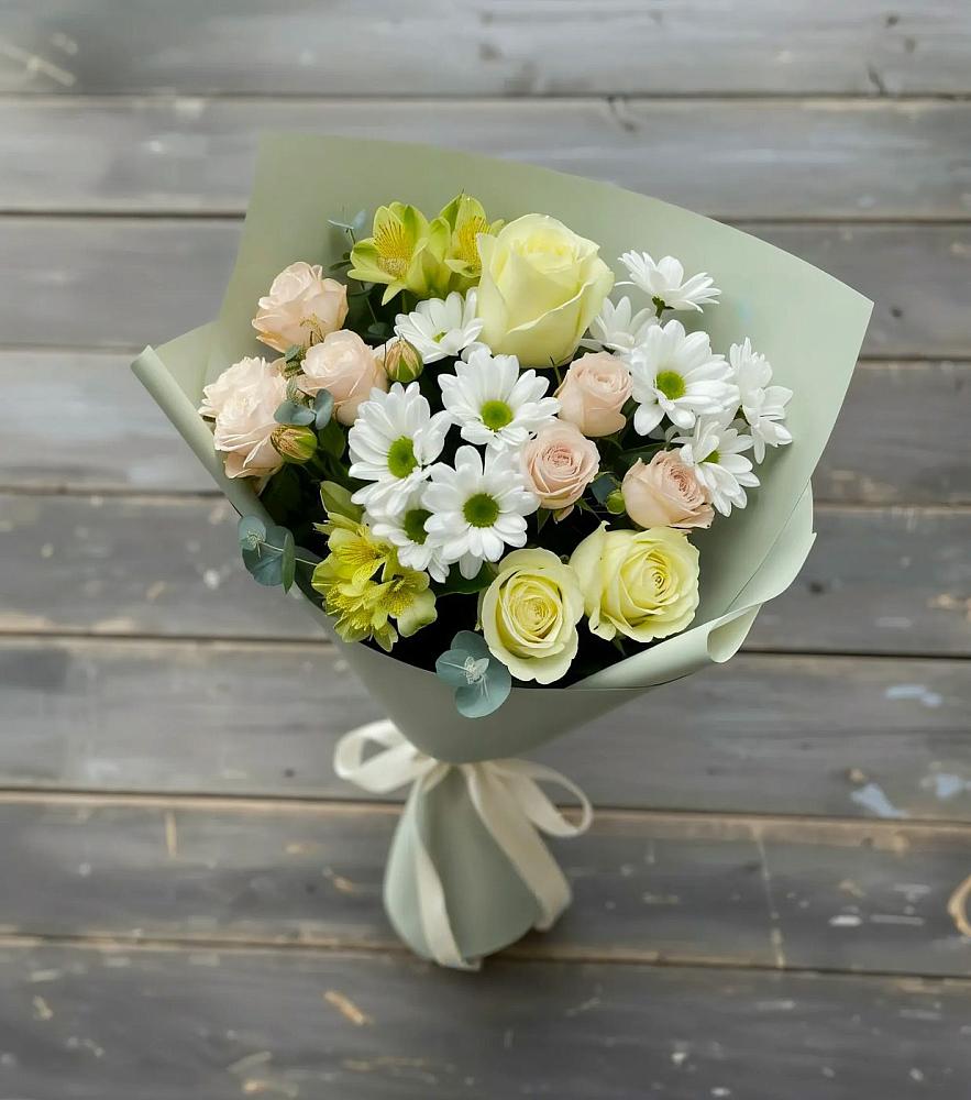 Букет цветов из: Альстромерии, Розы и Хризантемы в Исаково