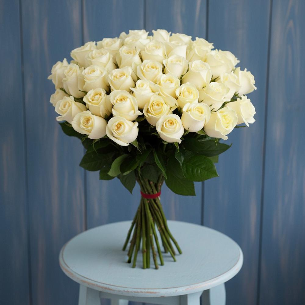 Букет 51 Белая роза Эдлесс Лав в Исаково