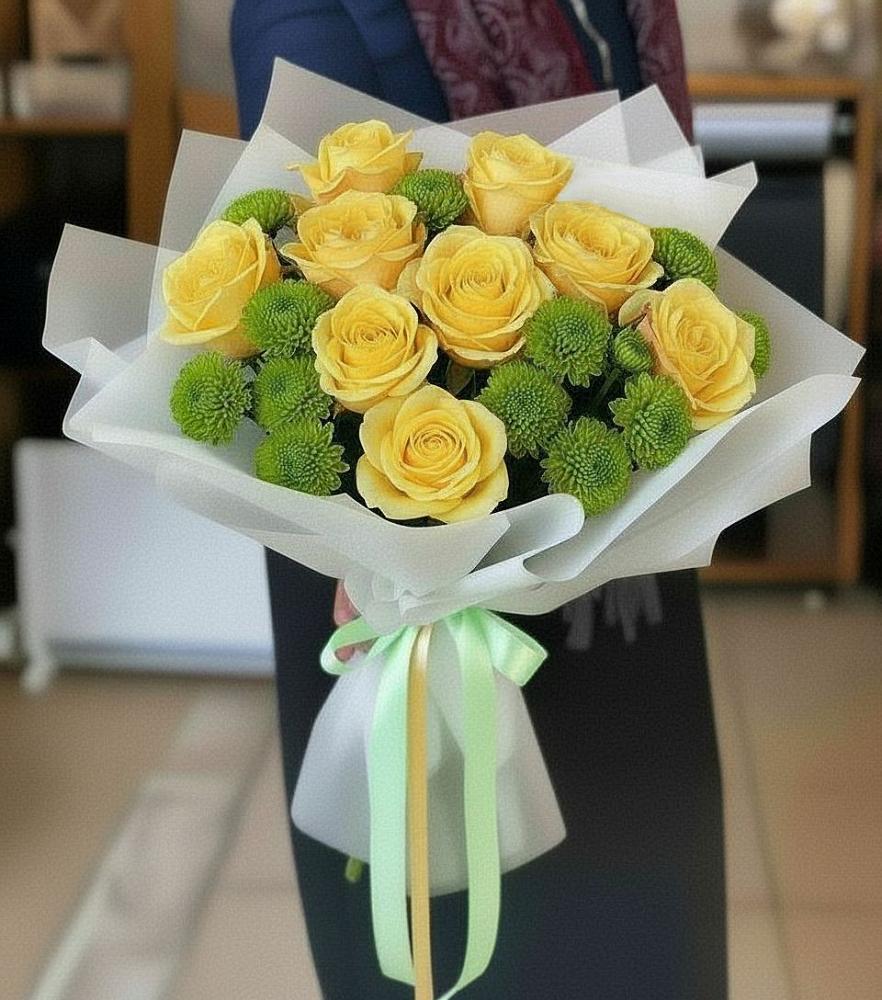 Букет цветов из: Хризантемы и Розы в Исаково