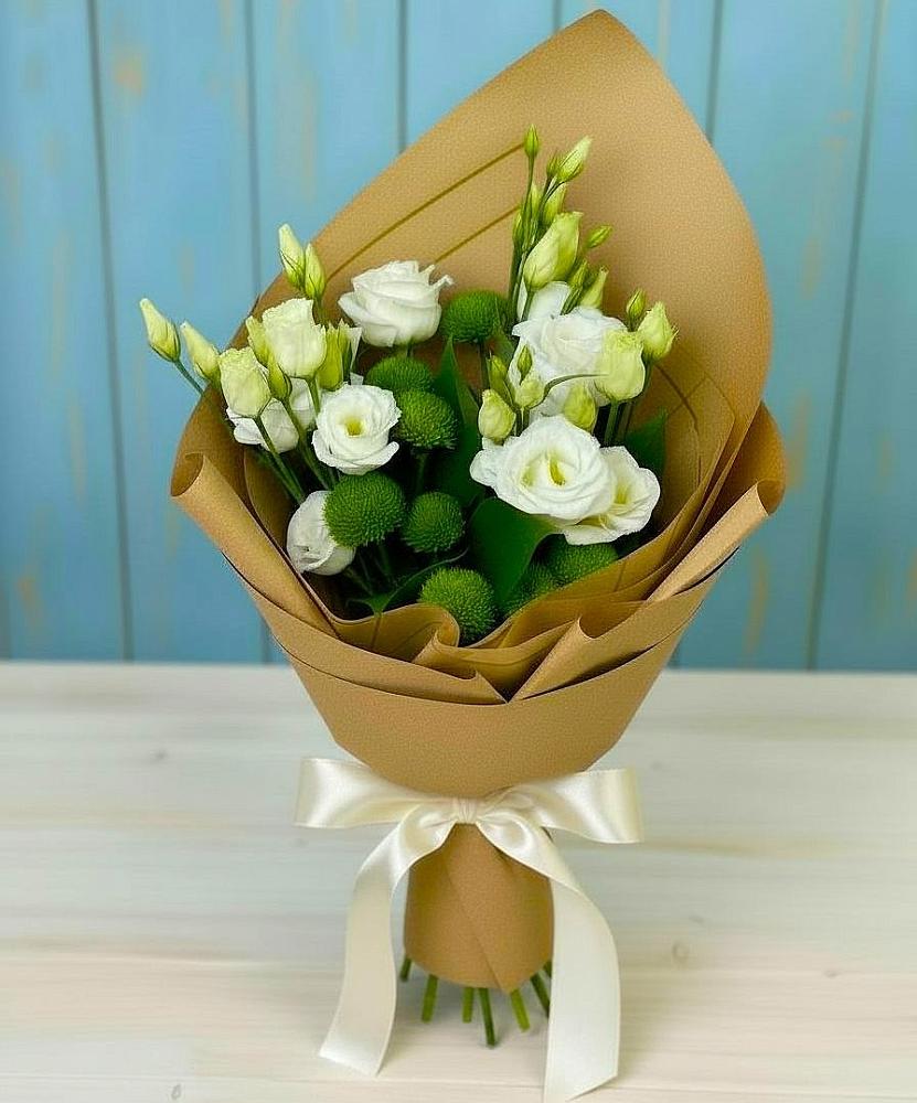 Букет цветов из: Хризантемы и Лизиантусы в Исаково