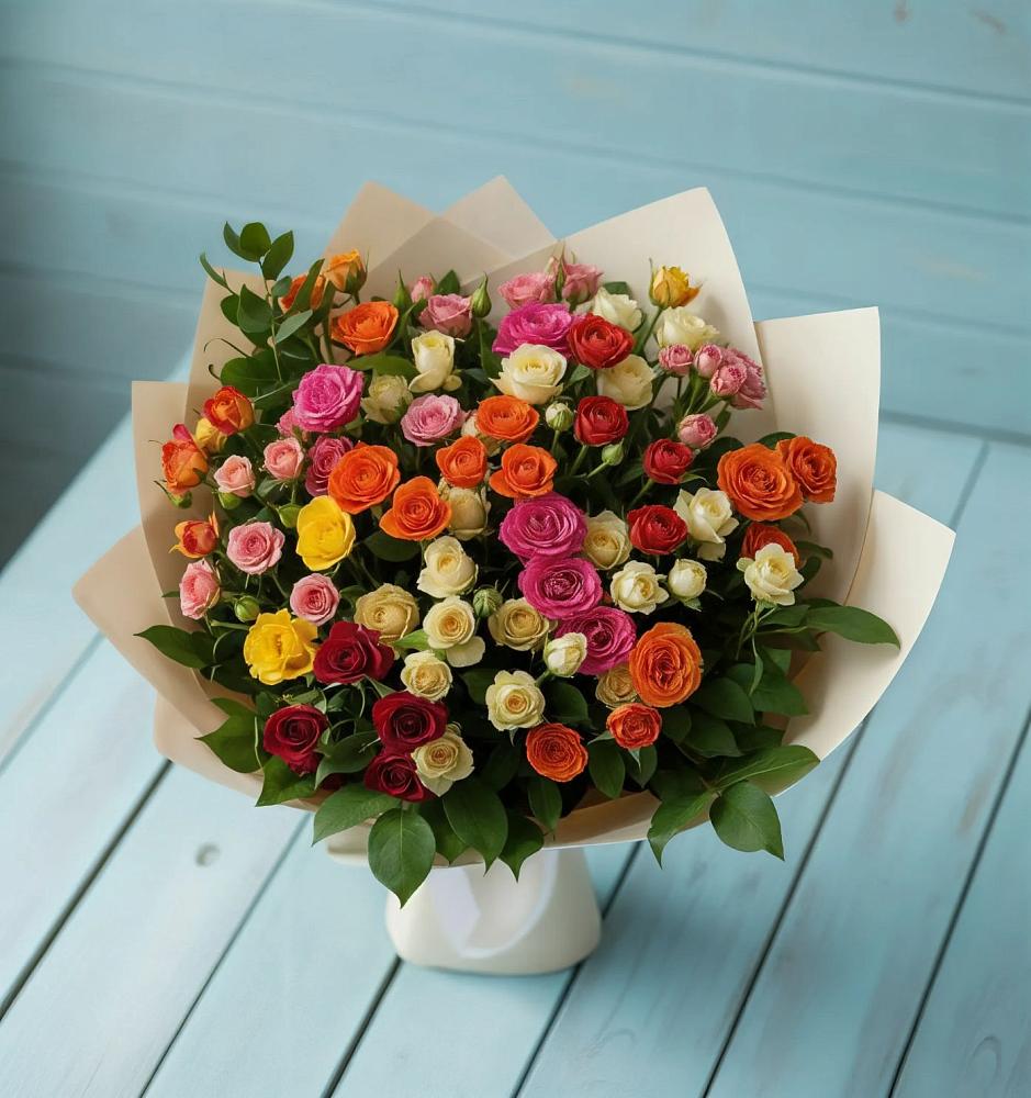 Букет Микс из разноцветных кустовых роз в Исаково