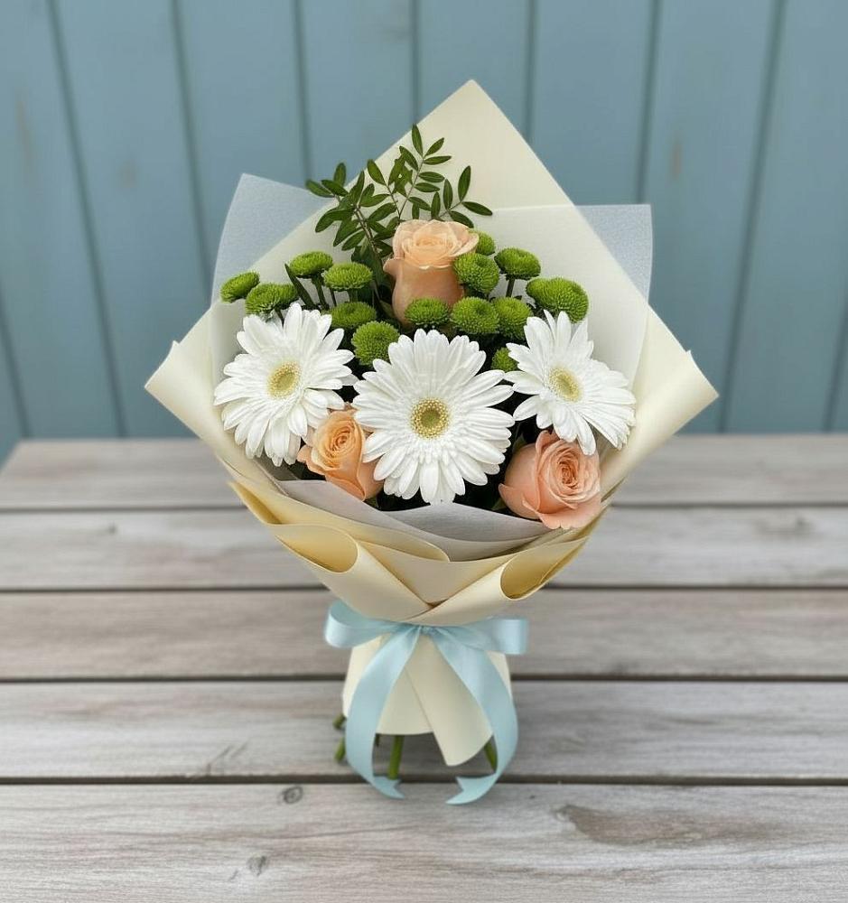 Букет цветов из: Герберы, Розы и Хризантемы в Исаково