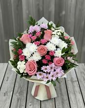 Букет цветов из:  Альстромерии, Гвоздики, Розы и Хризантемы в Исаково