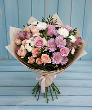 Букет цветов из:  Хризантемы, Розы и Альстромерии в Исаково