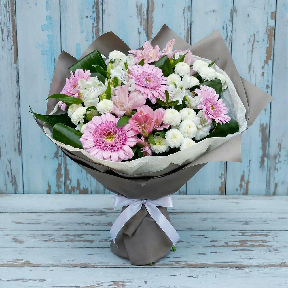 Букет цветов из: Герберы, Альстромерии и Хризантемы в Исаково