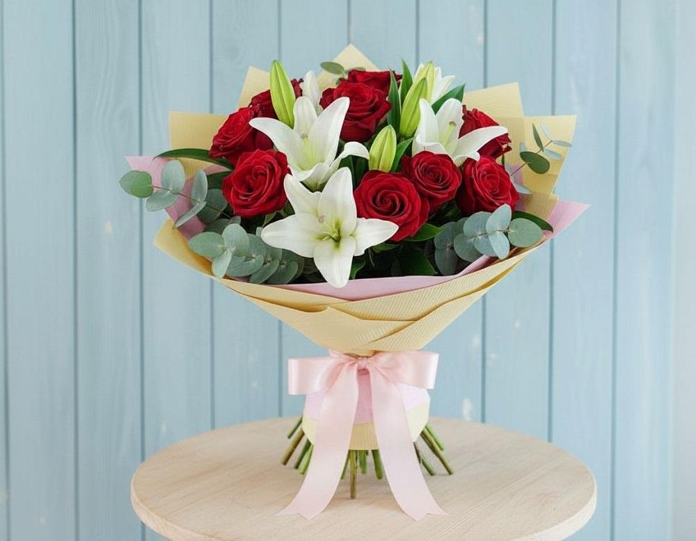 Букет цветов из: Лилии и Розы в Исаково